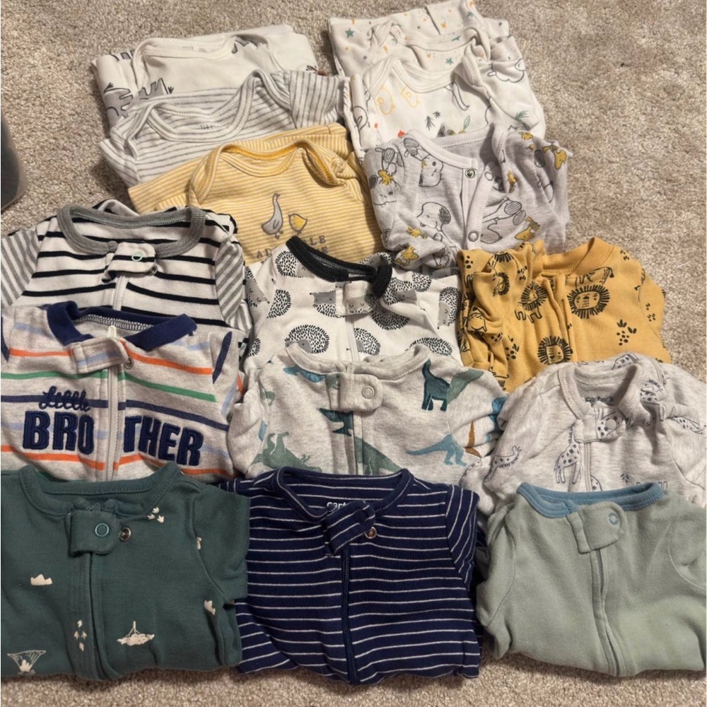 Newborn size Boy lot - sleepers, tops, pants
